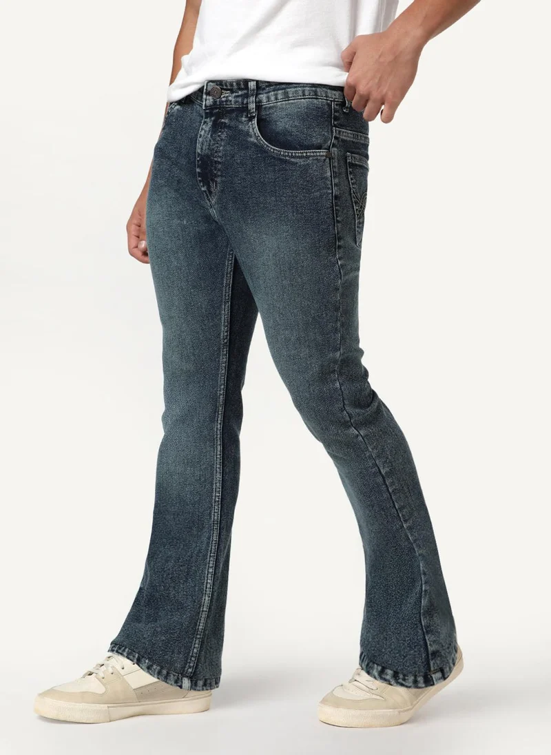 أوربانو فاشن Urbano Fashion Men's Blue Bootcut Fit Mid Rise Tinted Heavy Washed Jeans Stretchable